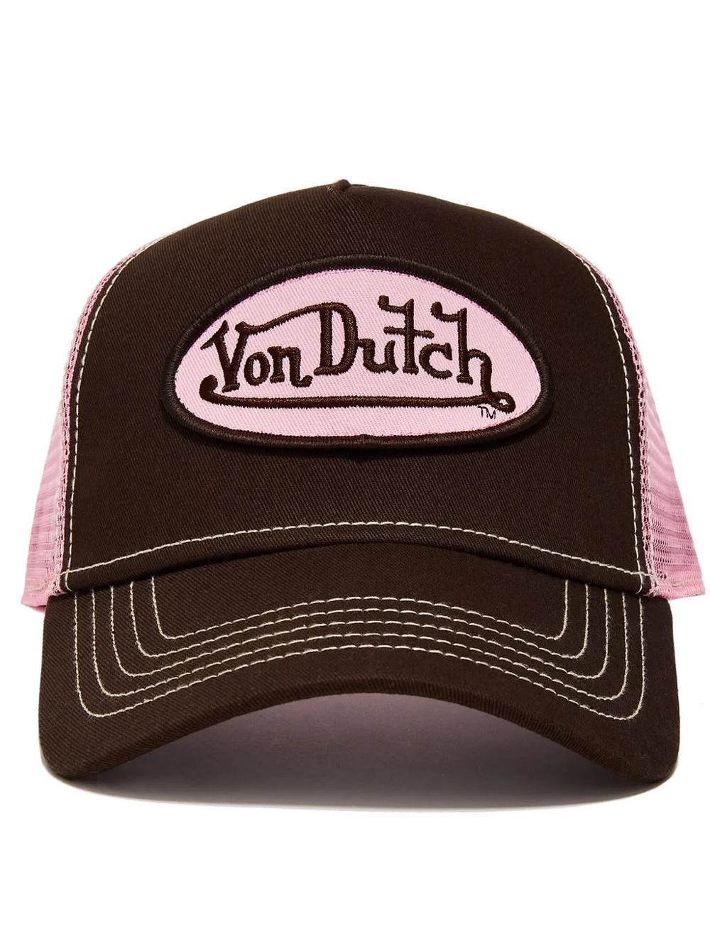 Von Dutch Brown and Pink Logo Trucker Hat